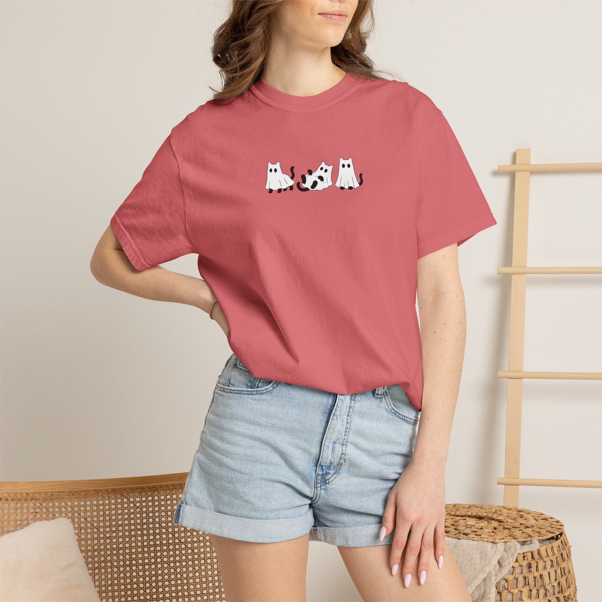 Cute Black Cat Ghosts, Haunted Kitties Halloween Comfort Colors Tee