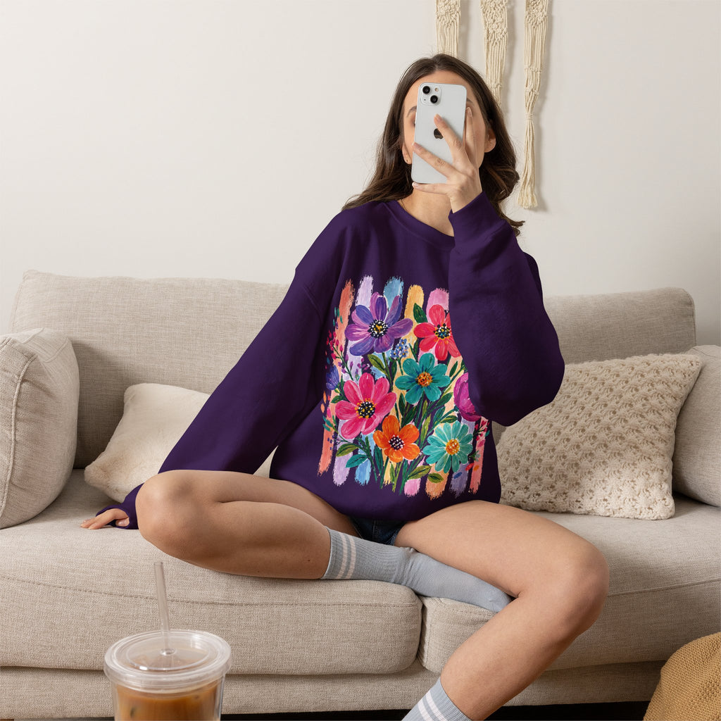 Boho Floral Striped Gildan Unisex Heavy Blend™ Crewneck Sweatshirt