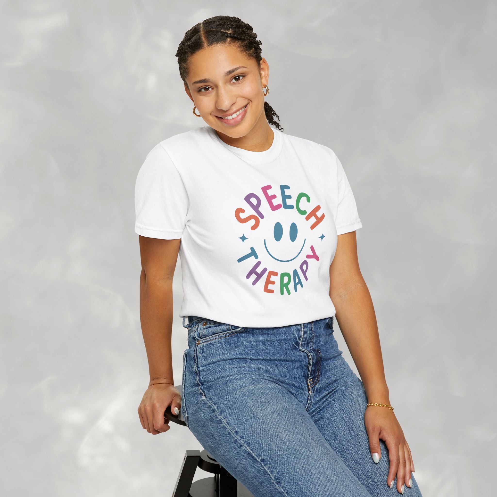 Speech Therapy, Cute Playful Smile, SLP, SLPA Comfort Colors Tee