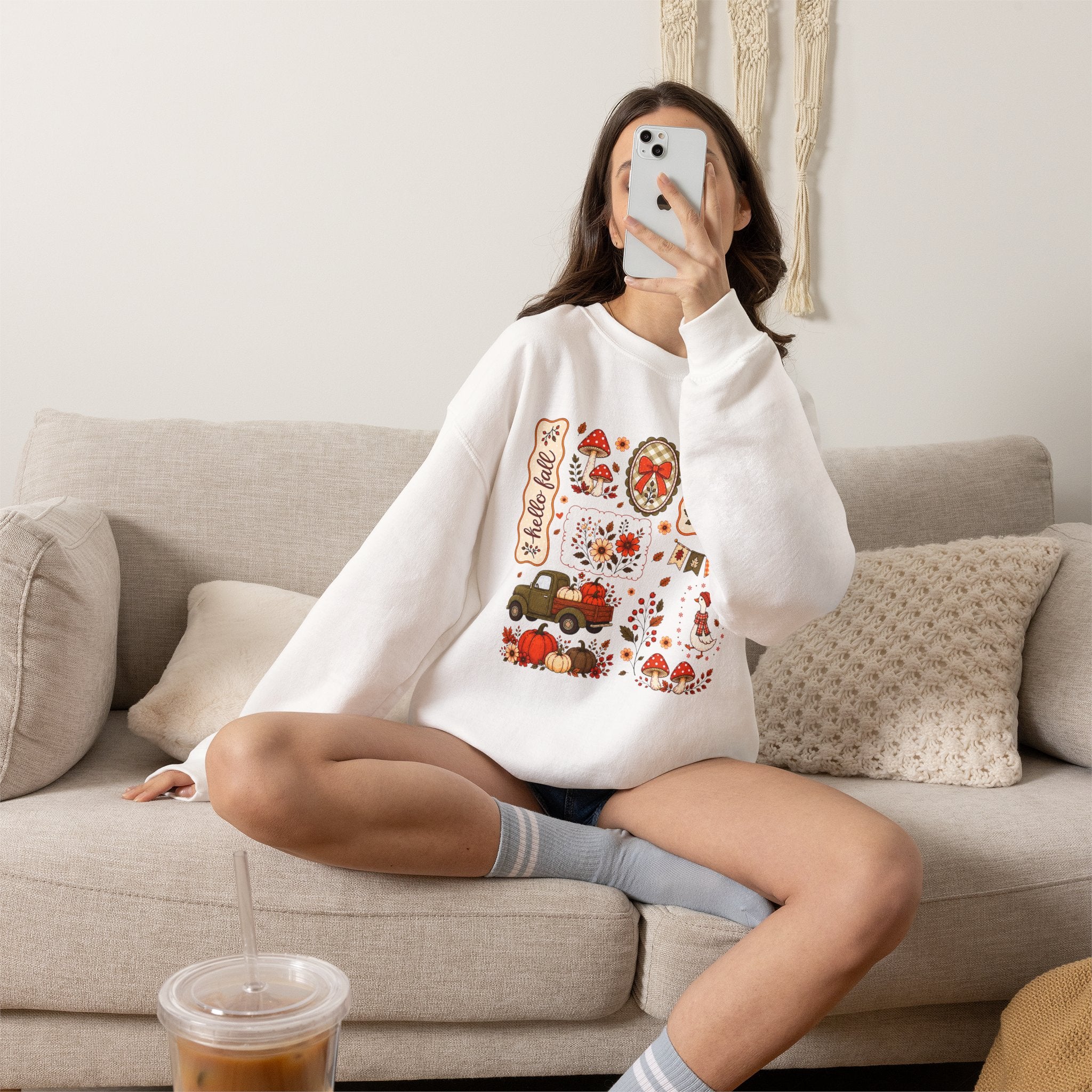 Hello Fall, Cute Autumn Collage, Gildan Unisex Heavy Blend™ Crewneck Sweatshirt