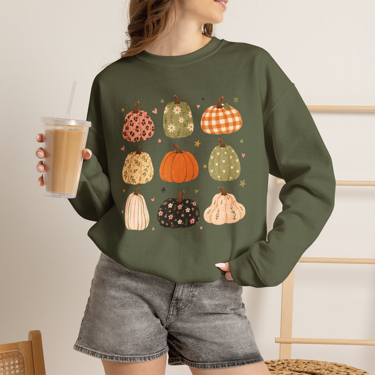 Whimsical Autumn Pumpkins Gildan Unisex Heavy Blend™ Crewneck Sweatshirt for Fall, Thanksgiving