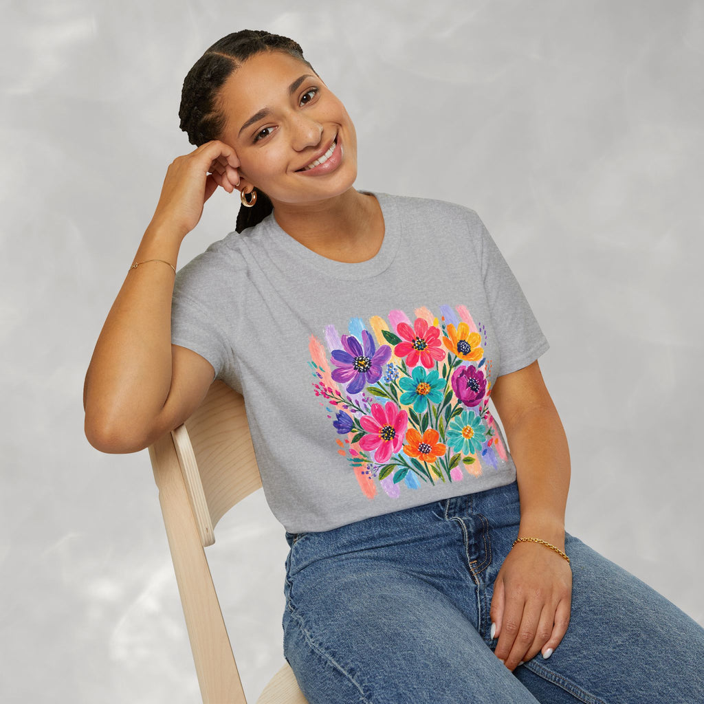 Boho Striped Flowers Gildan Softstyle T-Shirt