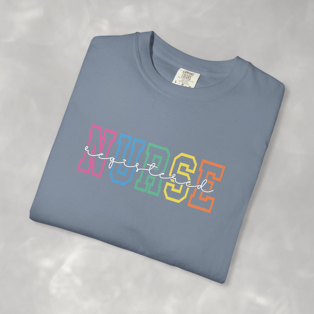 Colorful Rainbow Whimsical Varsity Registered Nurse Comfort Colors Unisex Garment-Dyed T-shirt