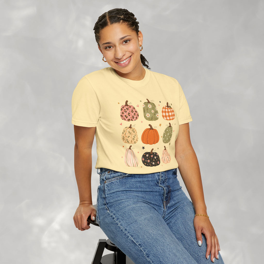 Whimsical Autumn Pumpkins Comfort Color Garment-Dyed T-shirt for Fall, Thanksgiving
