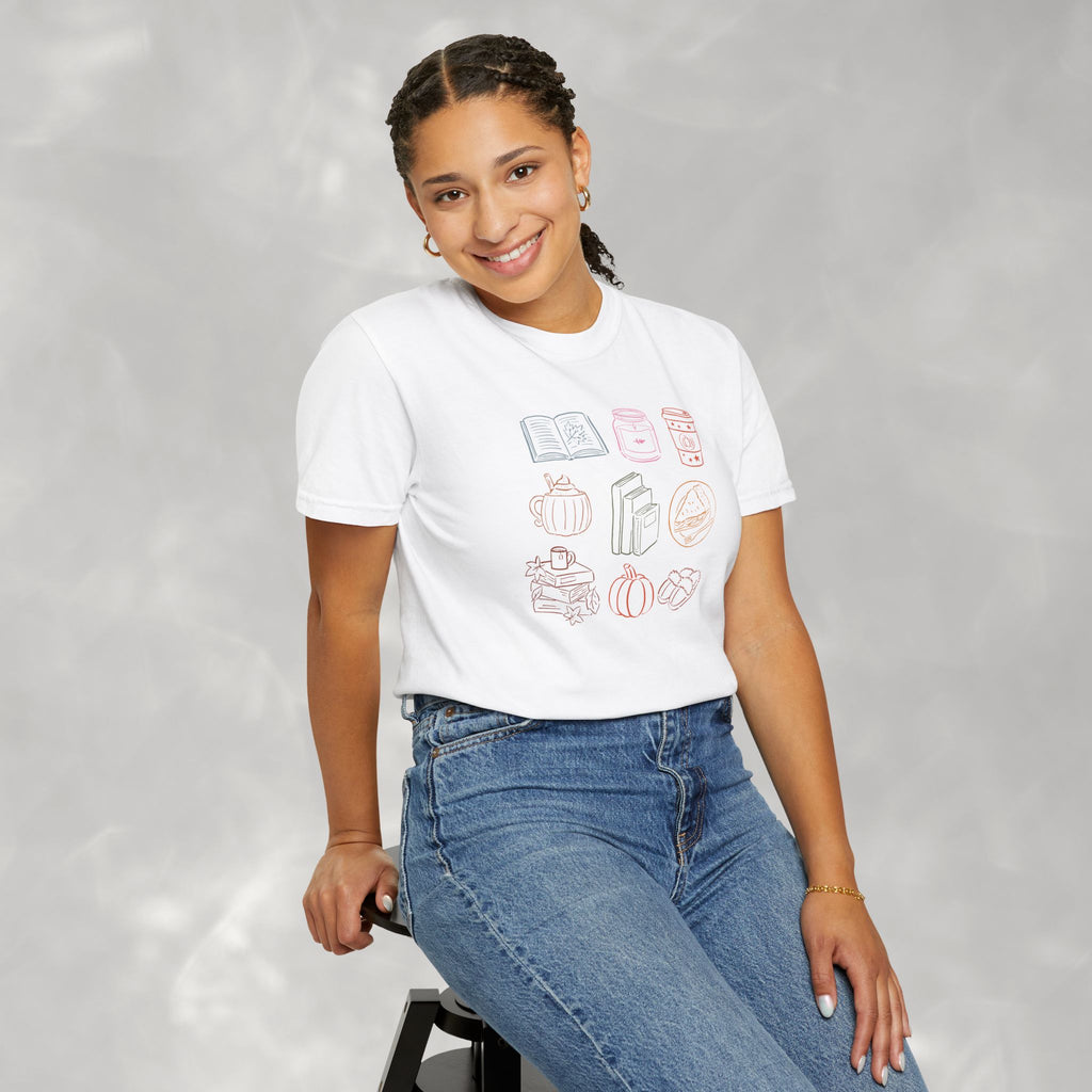 Autum Vibes, Cozy Reading, Pumpkin Spice, Hand-Drawn Doodles Comfort Colors Tee