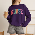 Colorful Fun Whimsical Varsity Nurse Gildan Unisex Heavy Blend™ Crewneck Sweatshirt for RN, LPN, GN, Student Nurse