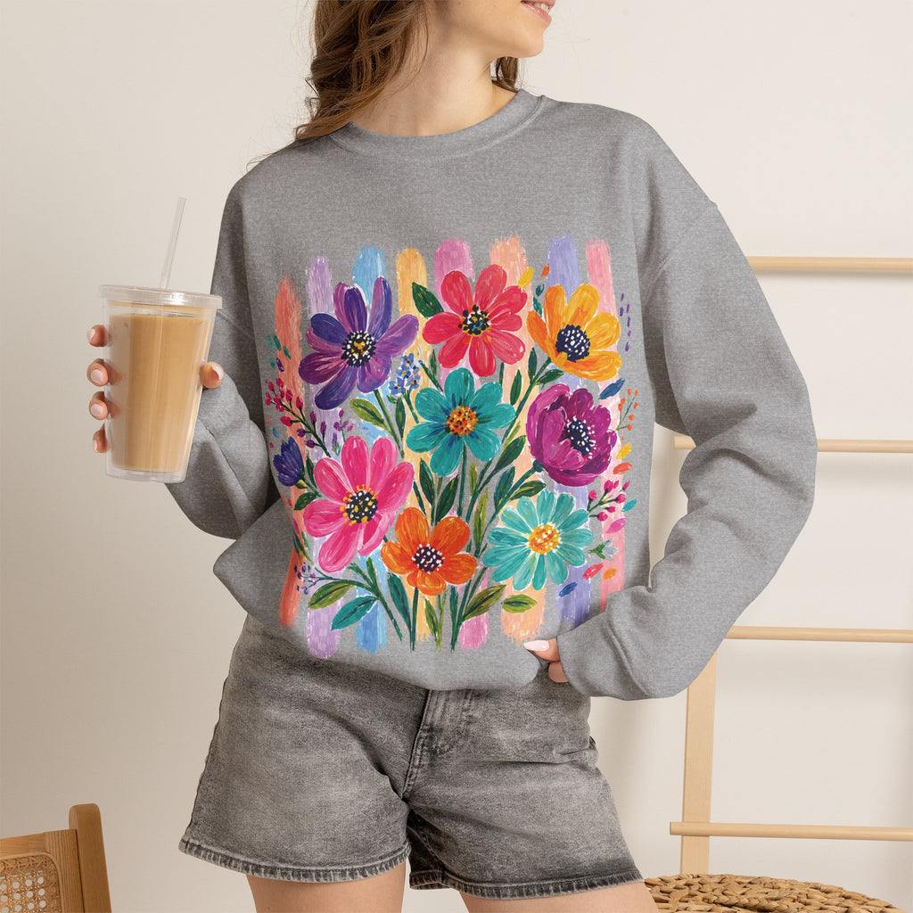 Boho Floral Striped Gildan Unisex Heavy Blend™ Crewneck Sweatshirt