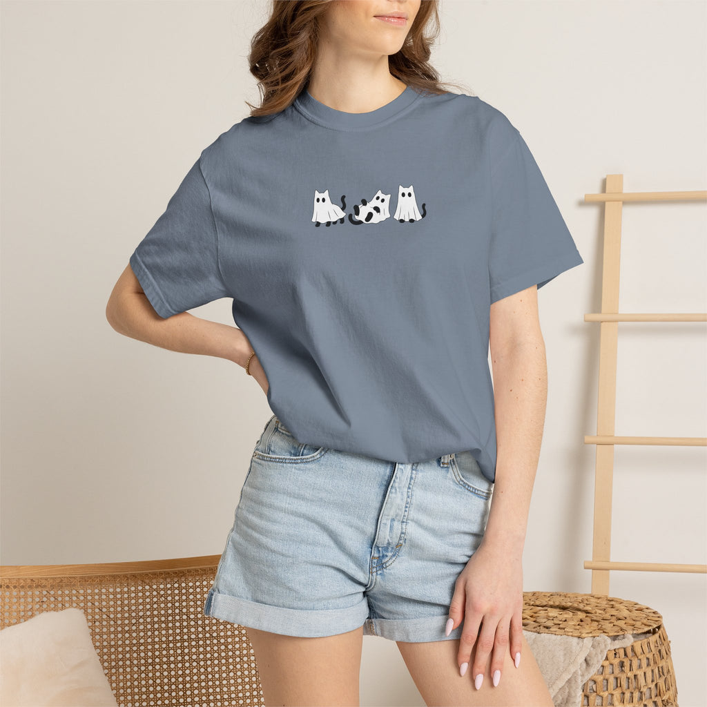 Cute Black Cat Ghosts, Haunted Kitties Halloween Comfort Colors Tee