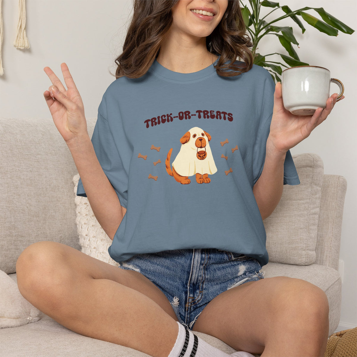 Trick-or-Treats Cute Funny Halloween Dog Lover Unisex Garment-Dyed T-shirt