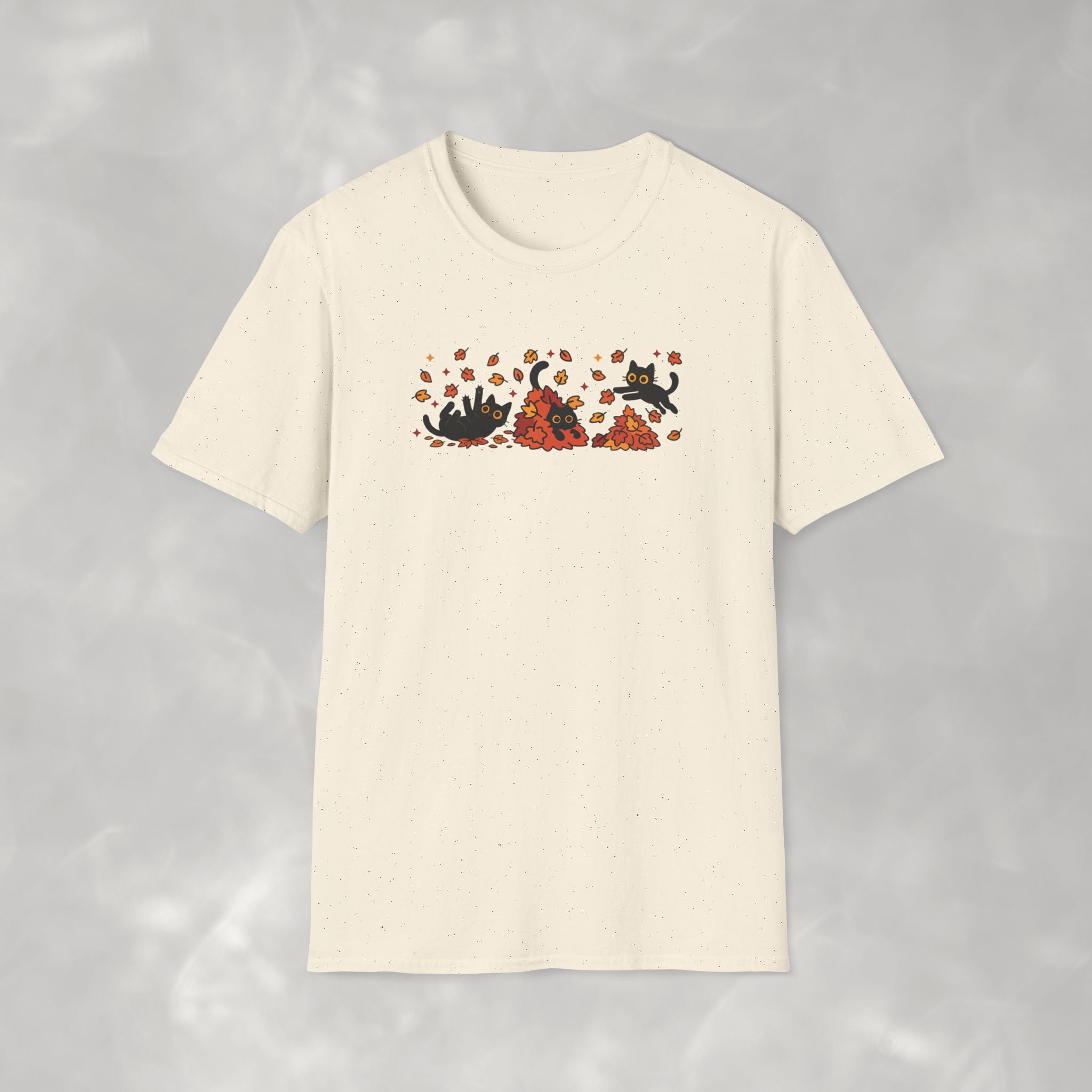 Black Cats Playing in Autum Leaves Gildan Unisex Softstyle T-Shirt
