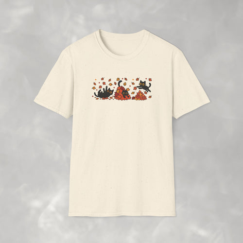 Black Cats Playing in Autum Leaves Gildan Unisex Softstyle T-Shirt