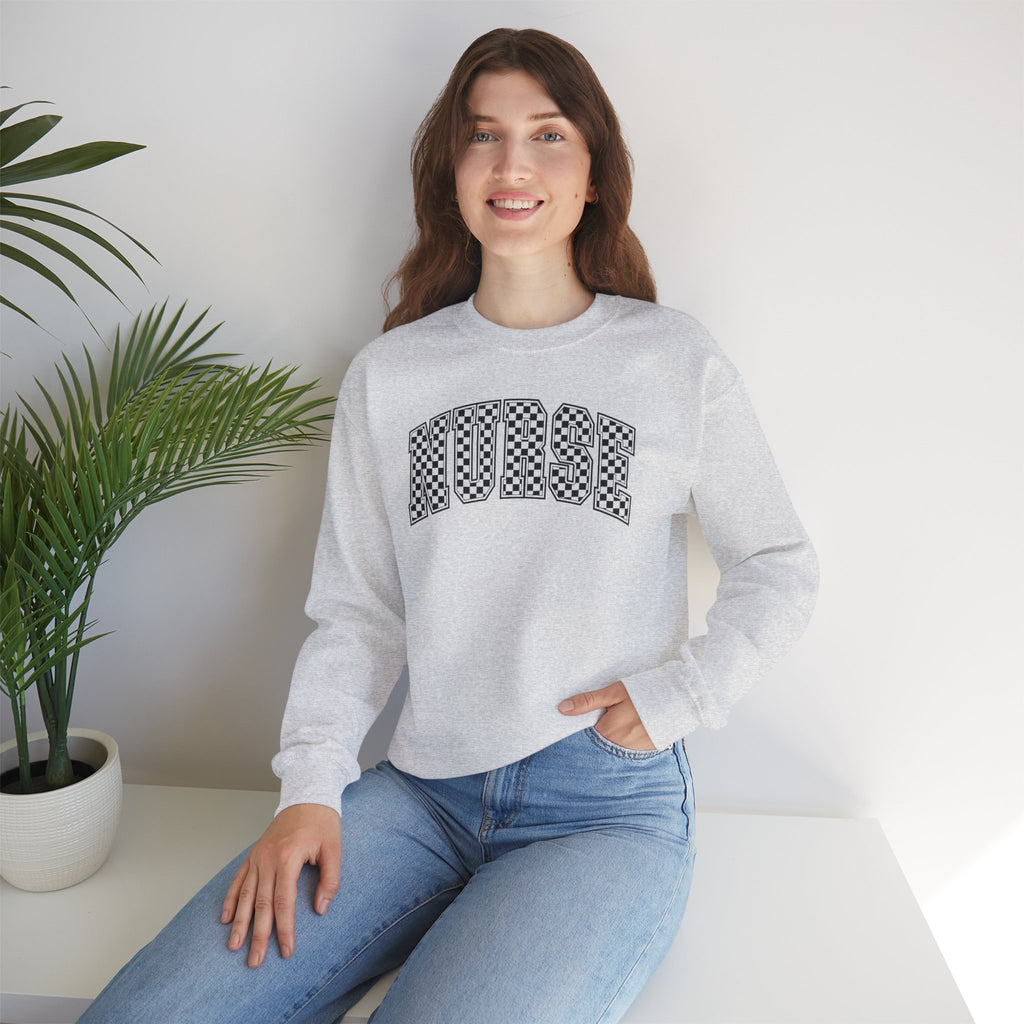 Nurse Checkered Gildan Unisex Heavy Blend™ Crewneck Sweatshirt for RN, LPN, GN, Nursing Students