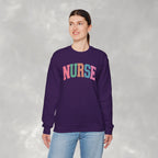 Colorful Fun Whimsical Varsity Nurse Gildan Unisex Heavy Blend™ Crewneck Sweatshirt for RN, LPN, GN, Student Nurse
