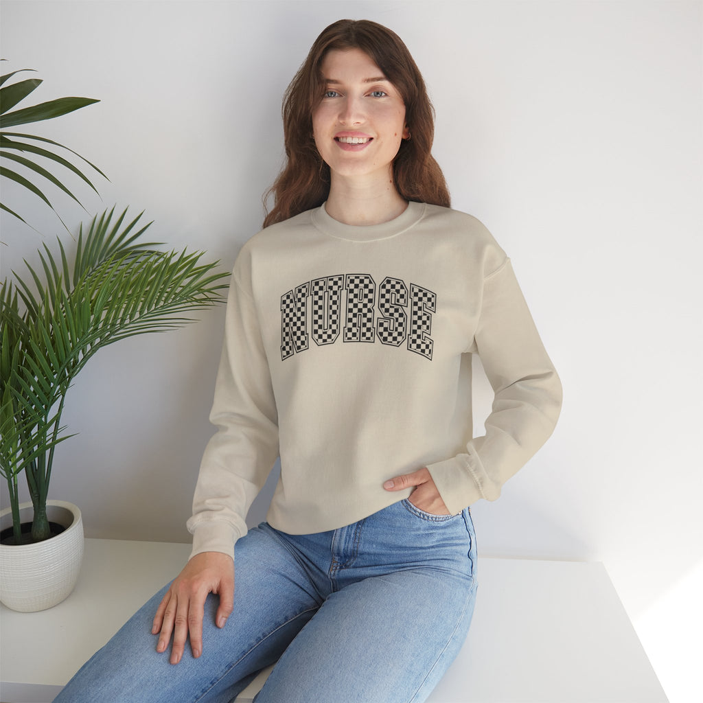 Nurse Checkered Gildan Unisex Heavy Blend™ Crewneck Sweatshirt for RN, LPN, GN, Nursing Students