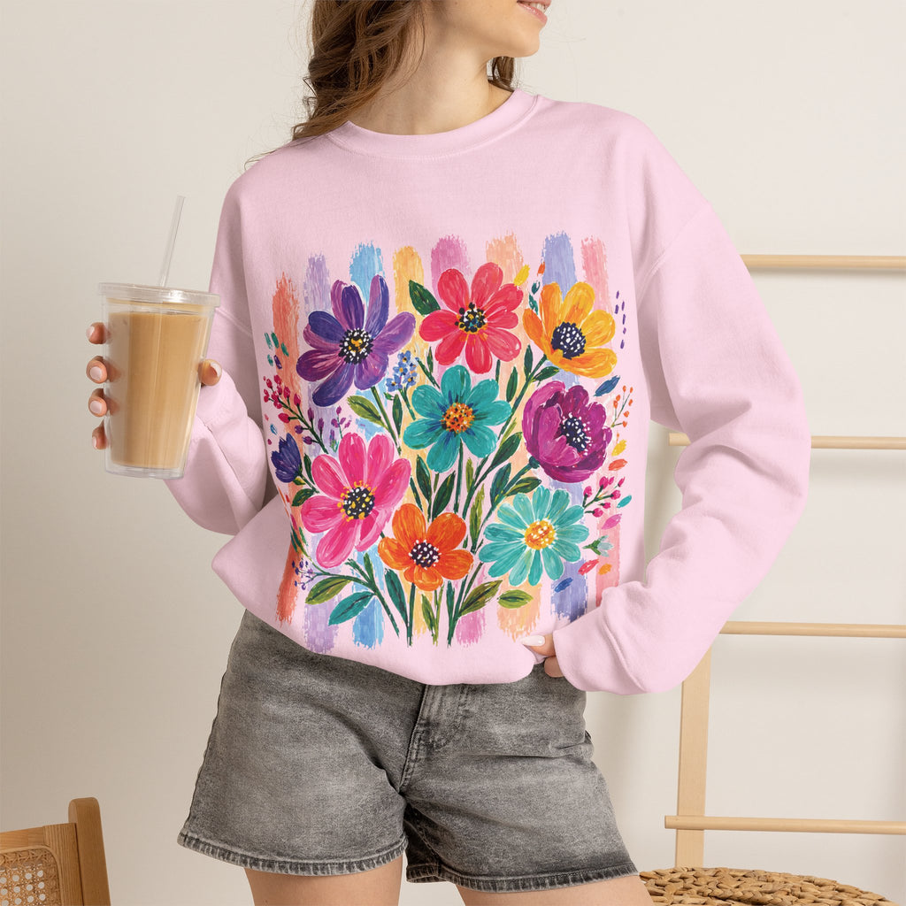 Boho Floral Striped Gildan Unisex Heavy Blend™ Crewneck Sweatshirt