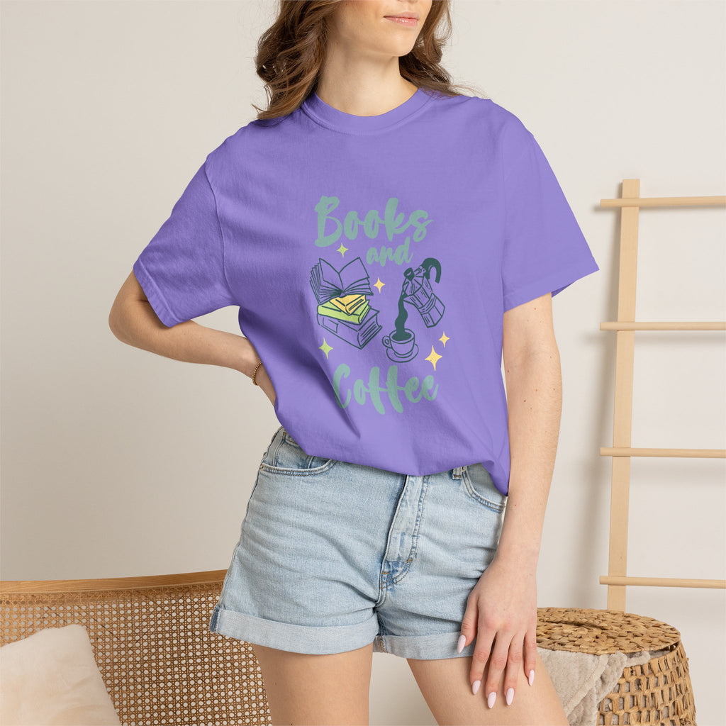 Books and Coffee, Reading, Coffee Lover Comfort Colors Tee