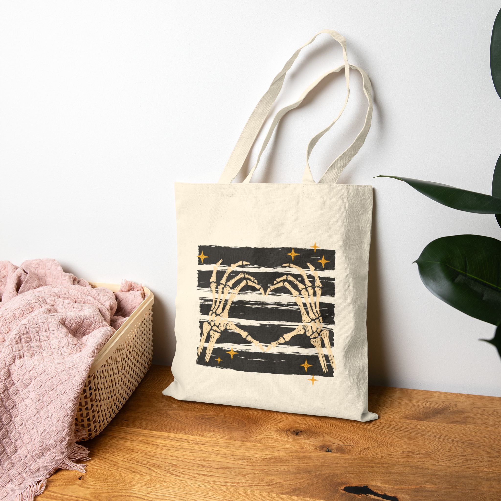 Spooky Skeleton Hands, Cute Halloween Double-Sided Cotton Canvas Tote Bag
