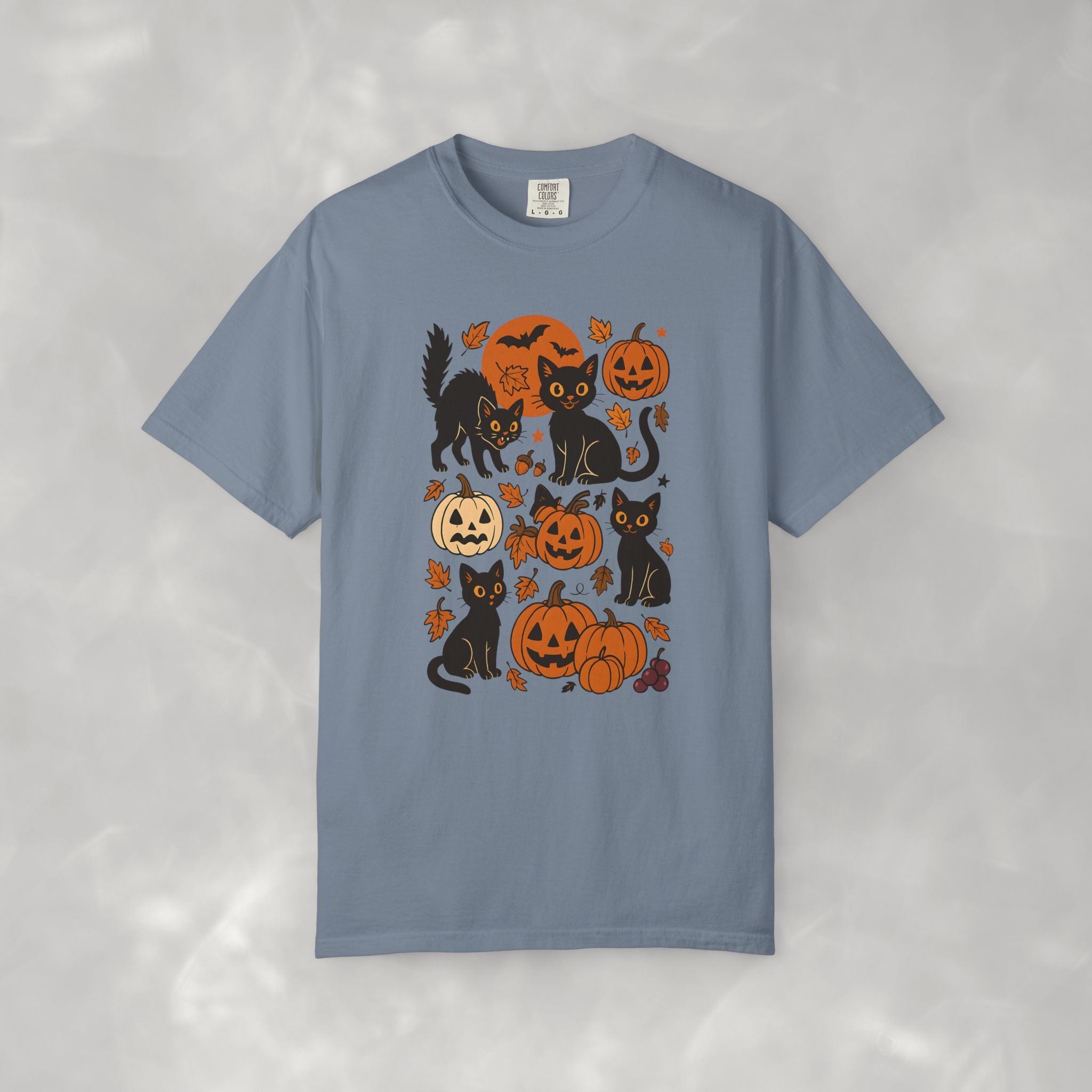 Spooky Black Cats and Jack-O-Lanterns, Unisex Comfort Colors Tee