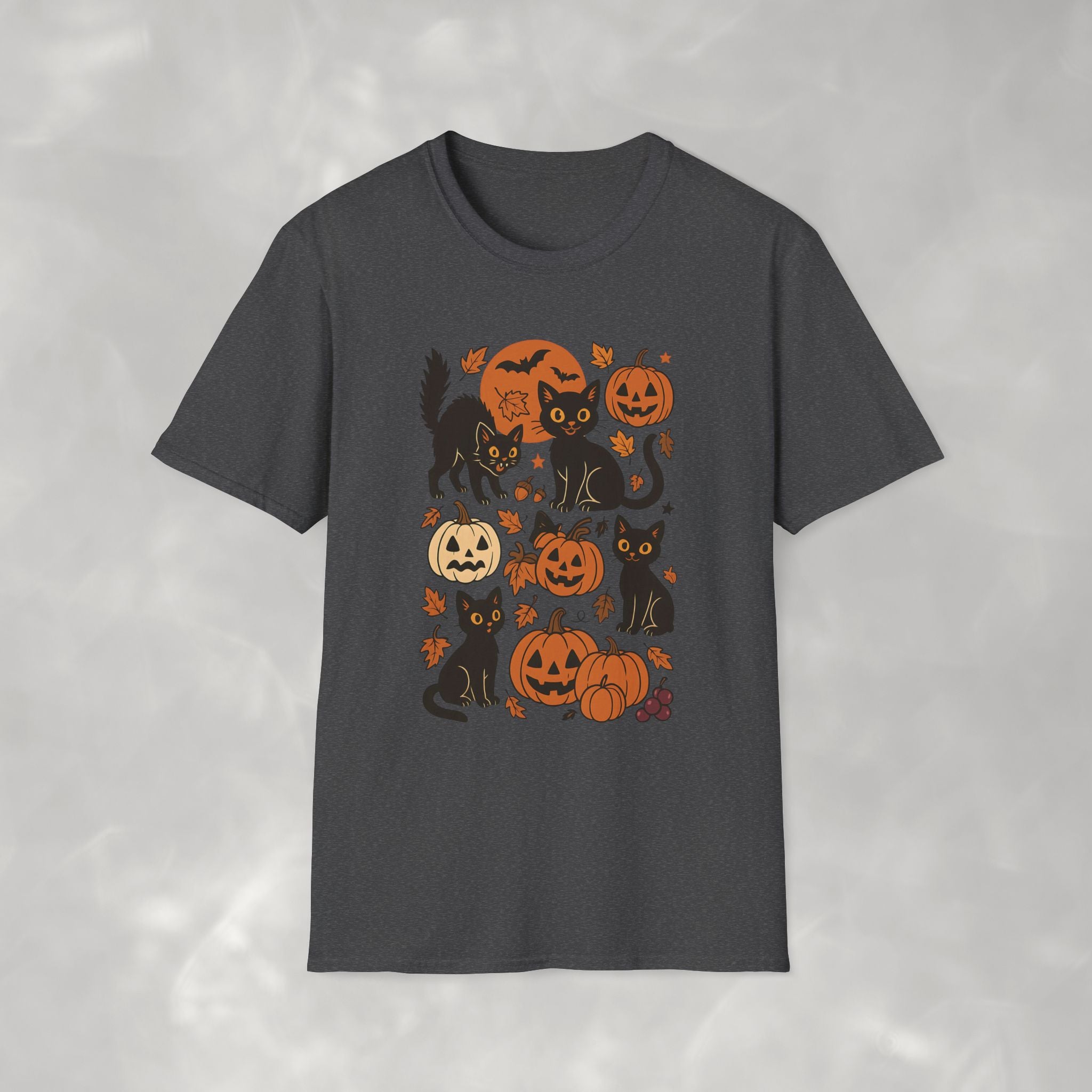Spooky Black Cats and Jack-O-Lanterns, Gildan Unisex Softstyle T-Shirt