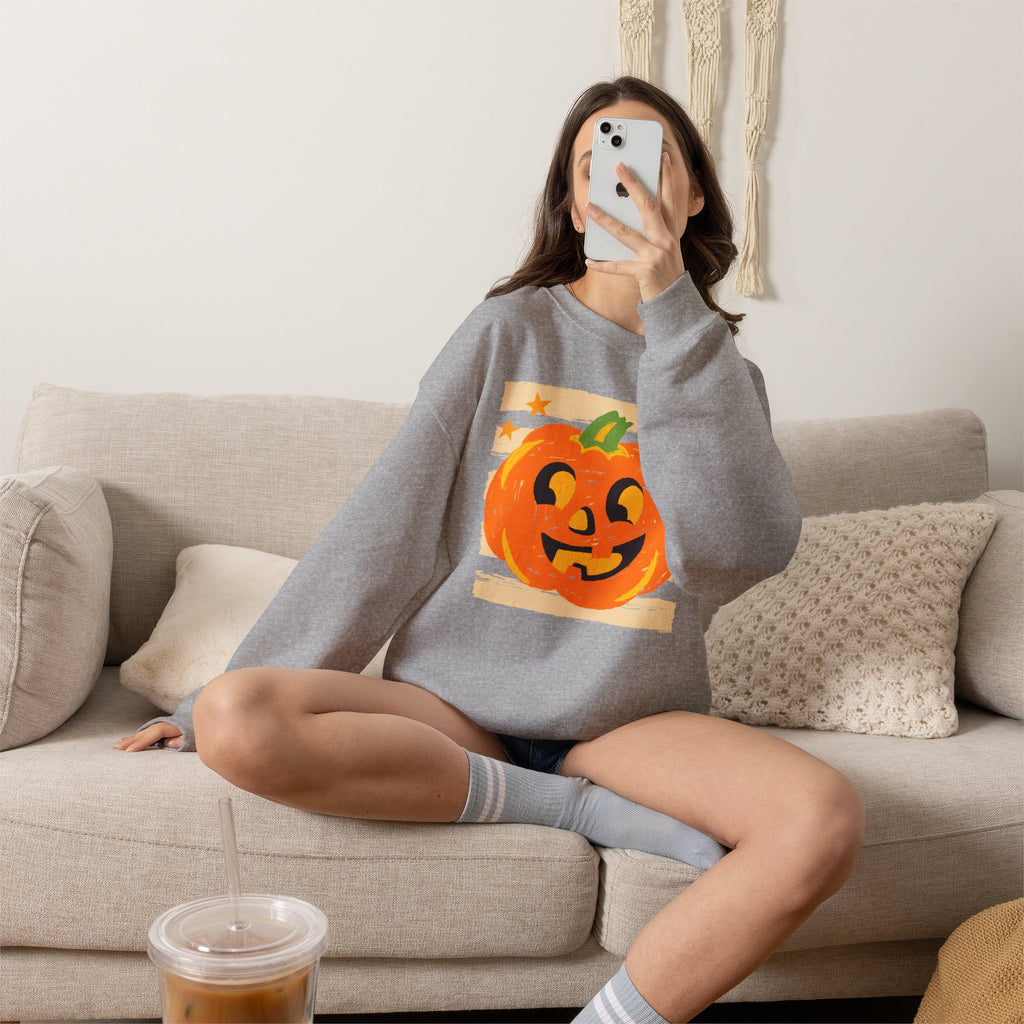 Happy Jack-O-Lantern, Striped Halloween Unisex Heavy Blend™ Crewneck Sweatshirt
