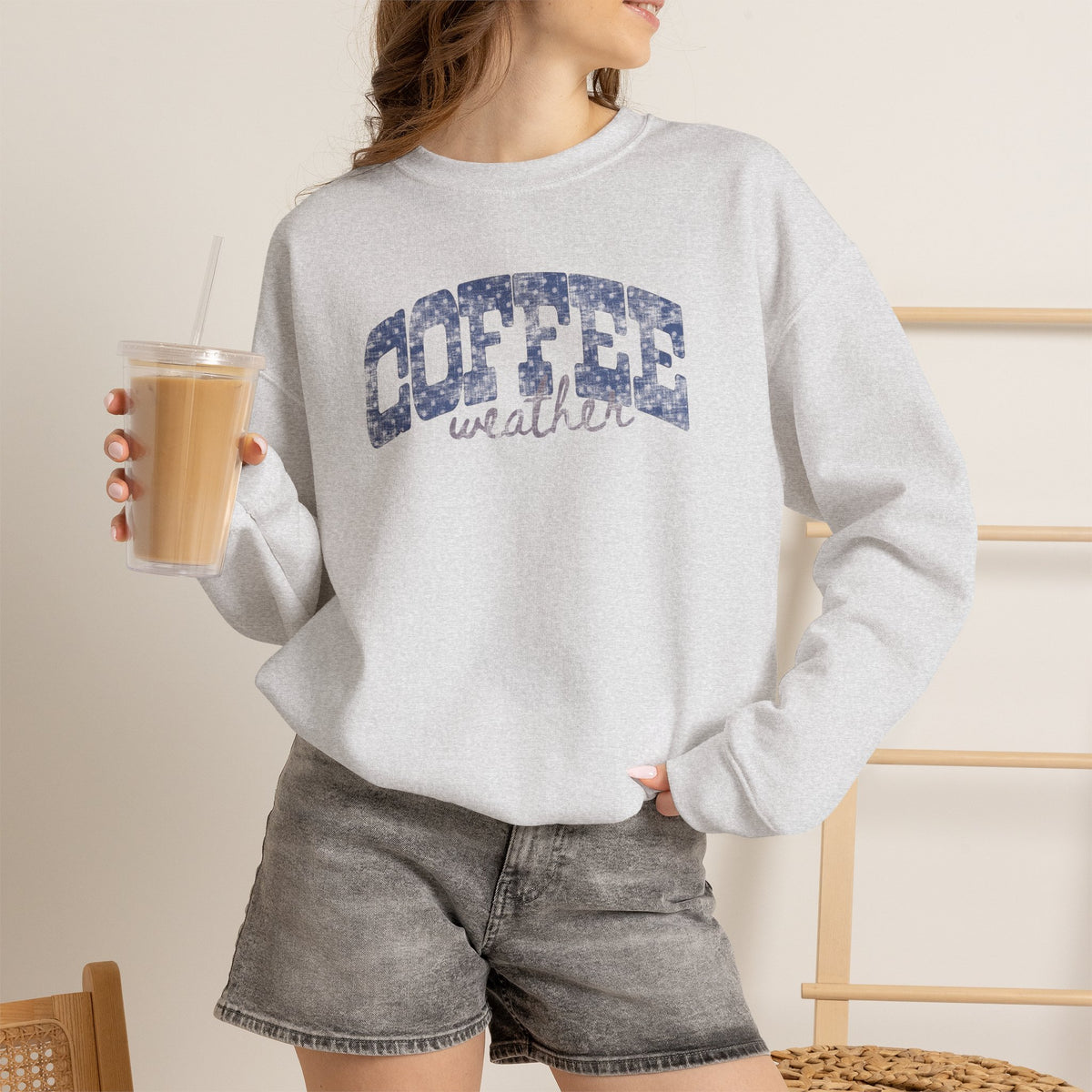 Coffee Weather Distressed Trendy Gildan Unisex Heavy Blend™ Crewneck Sweatshirt for Autumn, Fall