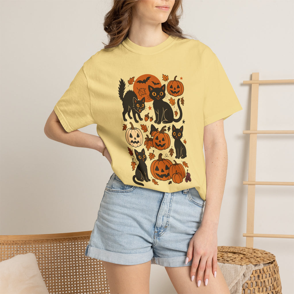 Spooky Black Cats and Jack-O-Lanterns, Unisex Comfort Colors Tee