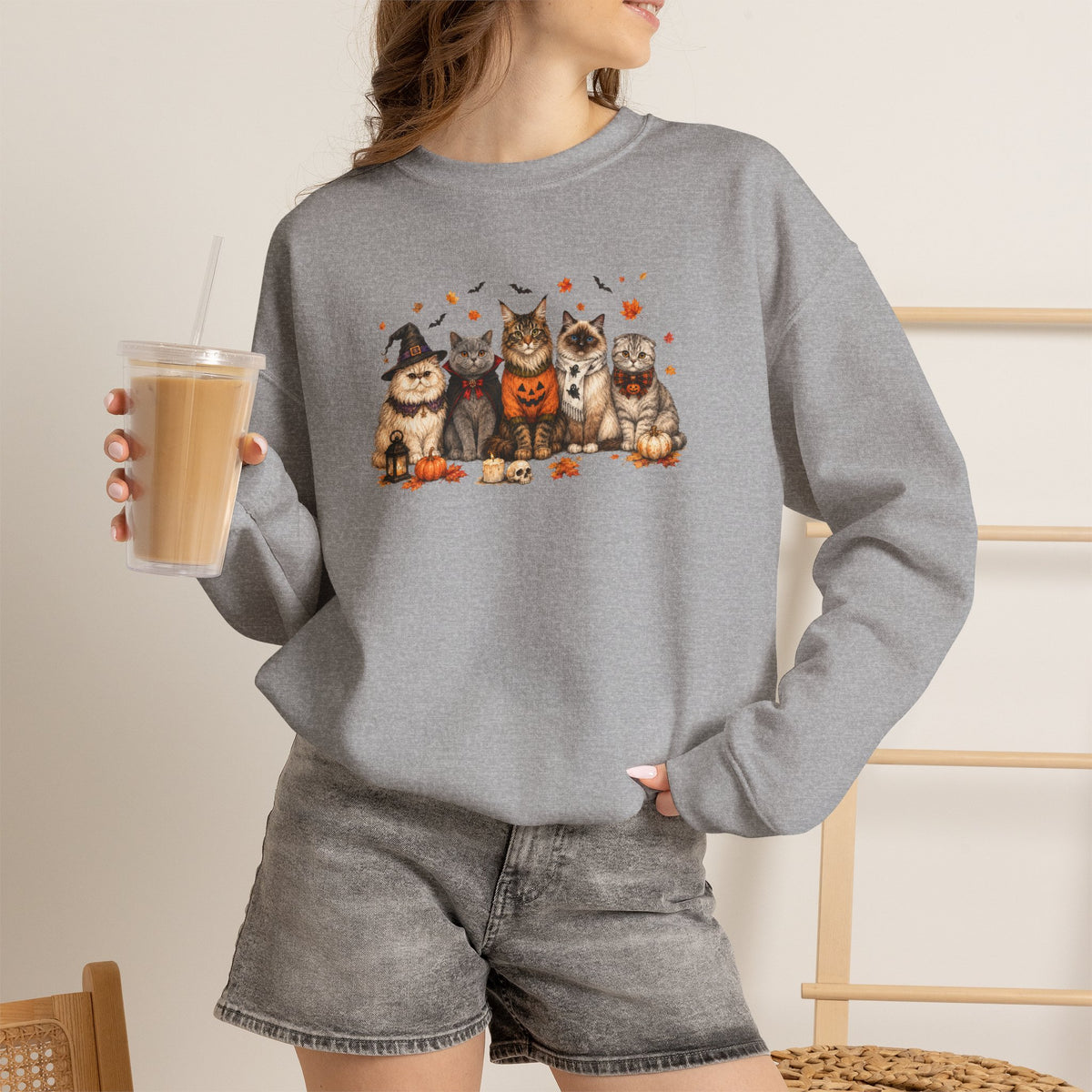 Retro Cats in Halloween Costume Gildan Unisex Heavy Blend™ Crewneck Sweatshirt