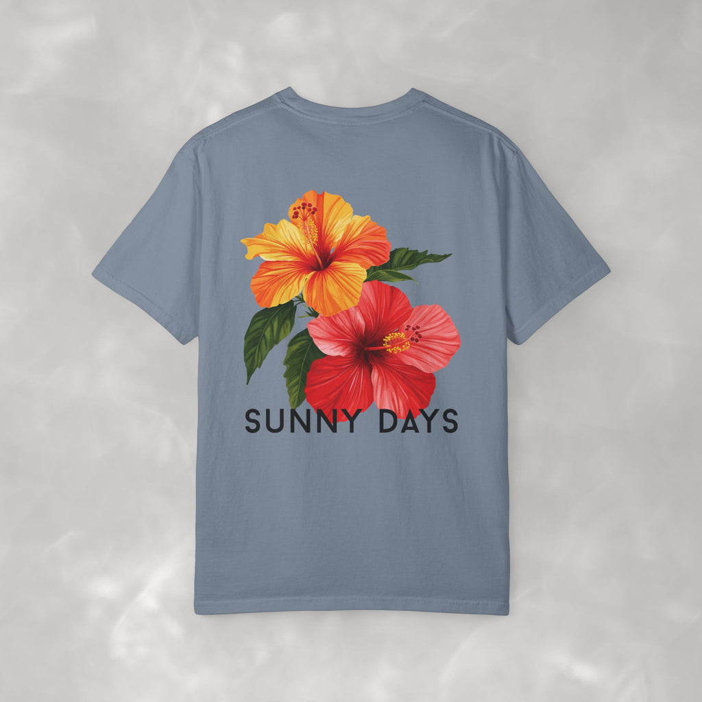 Sunny Days Hibiscus Unisex CC Tee, Summer Comfort Colors T-shirt for Men and Women