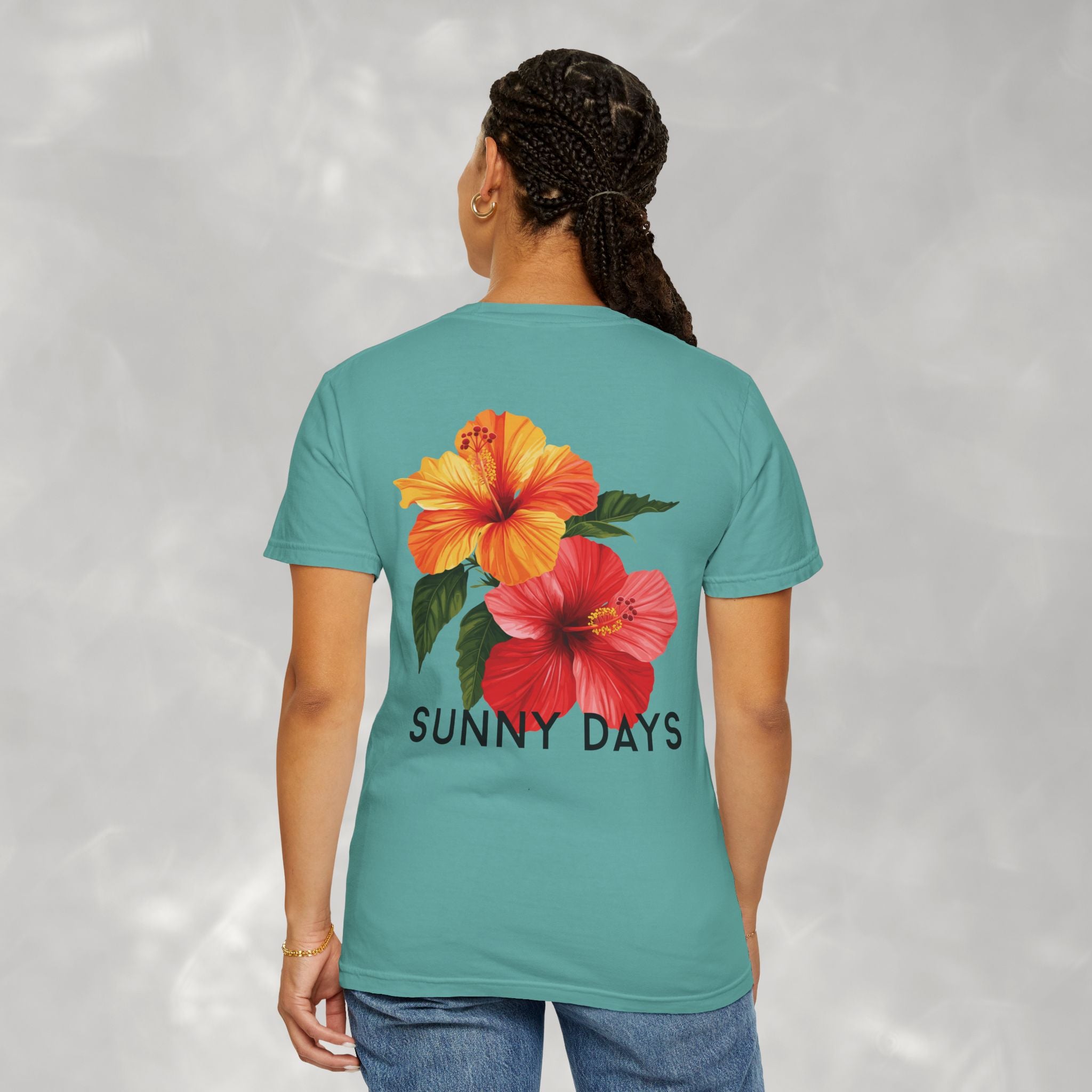 Sunny Days Hibiscus Unisex CC Tee, Summer Comfort Colors T-shirt for Men and Women