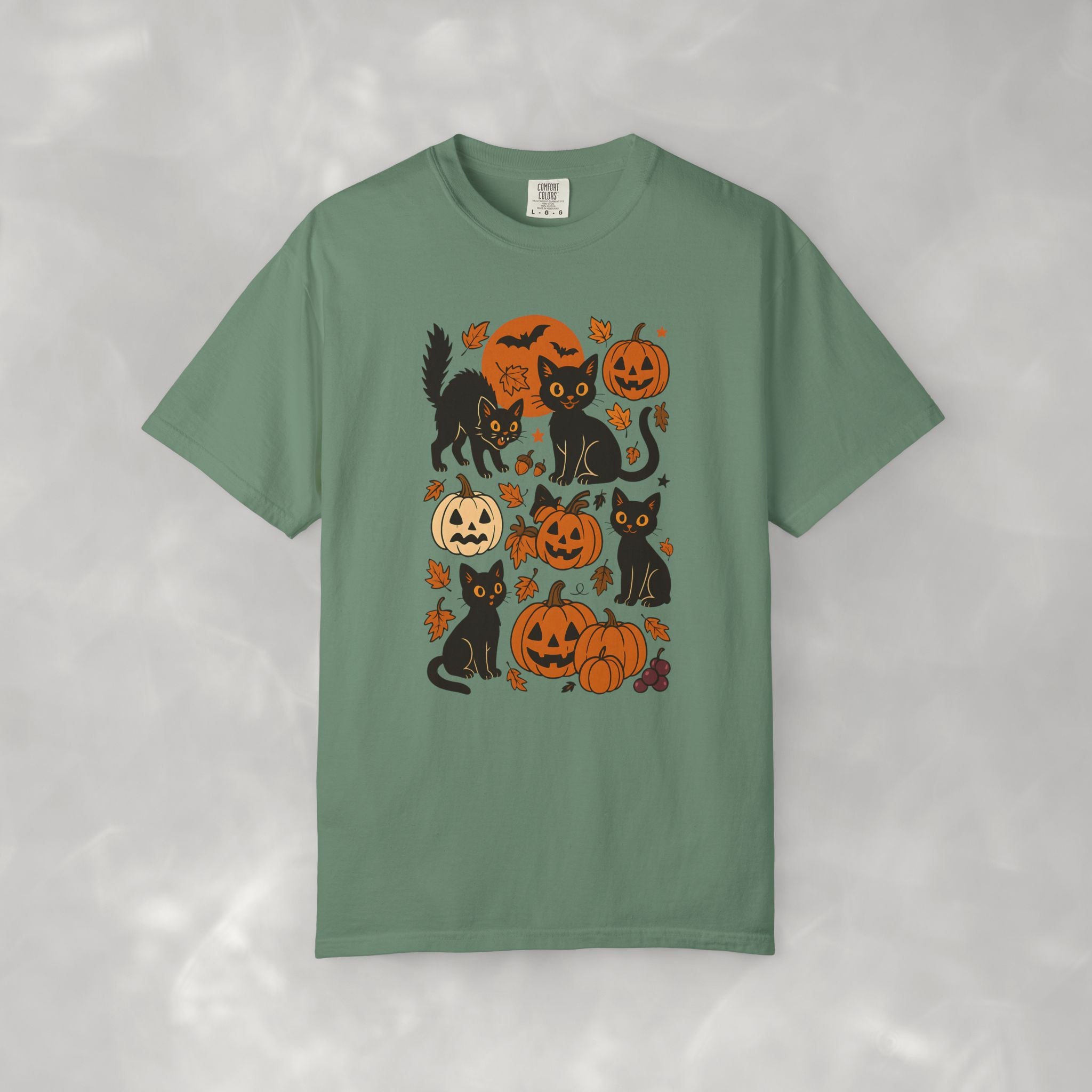 Spooky Black Cats and Jack-O-Lanterns, Unisex Comfort Colors Tee