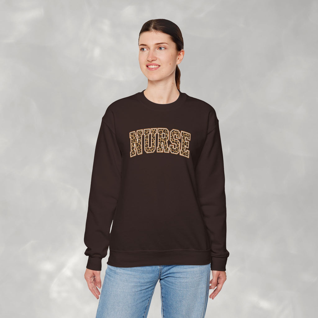 Leopard Print Varsity Nurse Gildan Unisex Heavy Blend™ Crewneck Sweatshirt