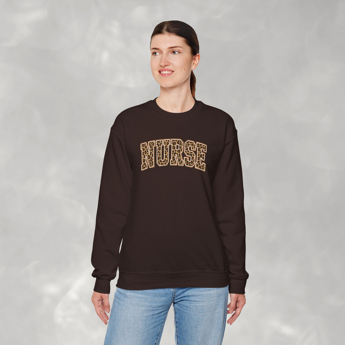 Leopard Print Varsity Nurse Gildan Unisex Heavy Blend™ Crewneck Sweatshirt