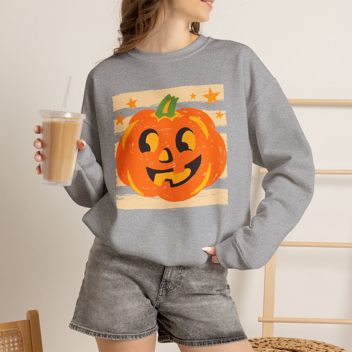 Happy Jack-O-Lantern, Striped Halloween Unisex Heavy Blend™ Crewneck Sweatshirt