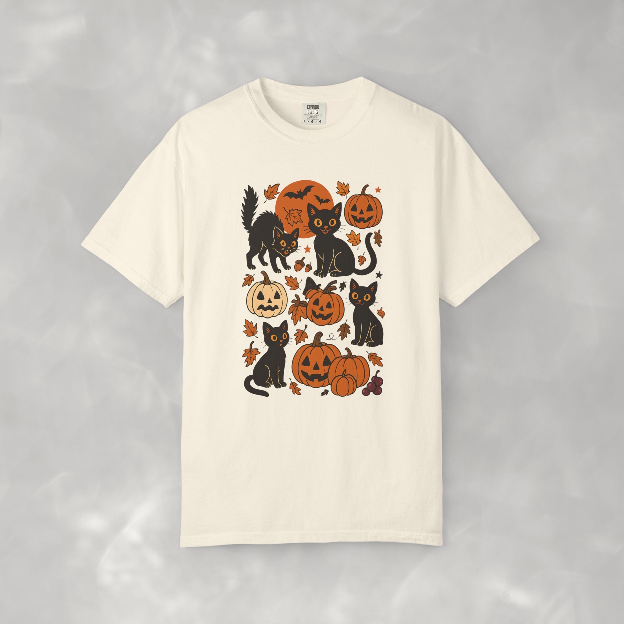 Spooky Black Cats and Jack-O-Lanterns, Unisex Comfort Colors Tee