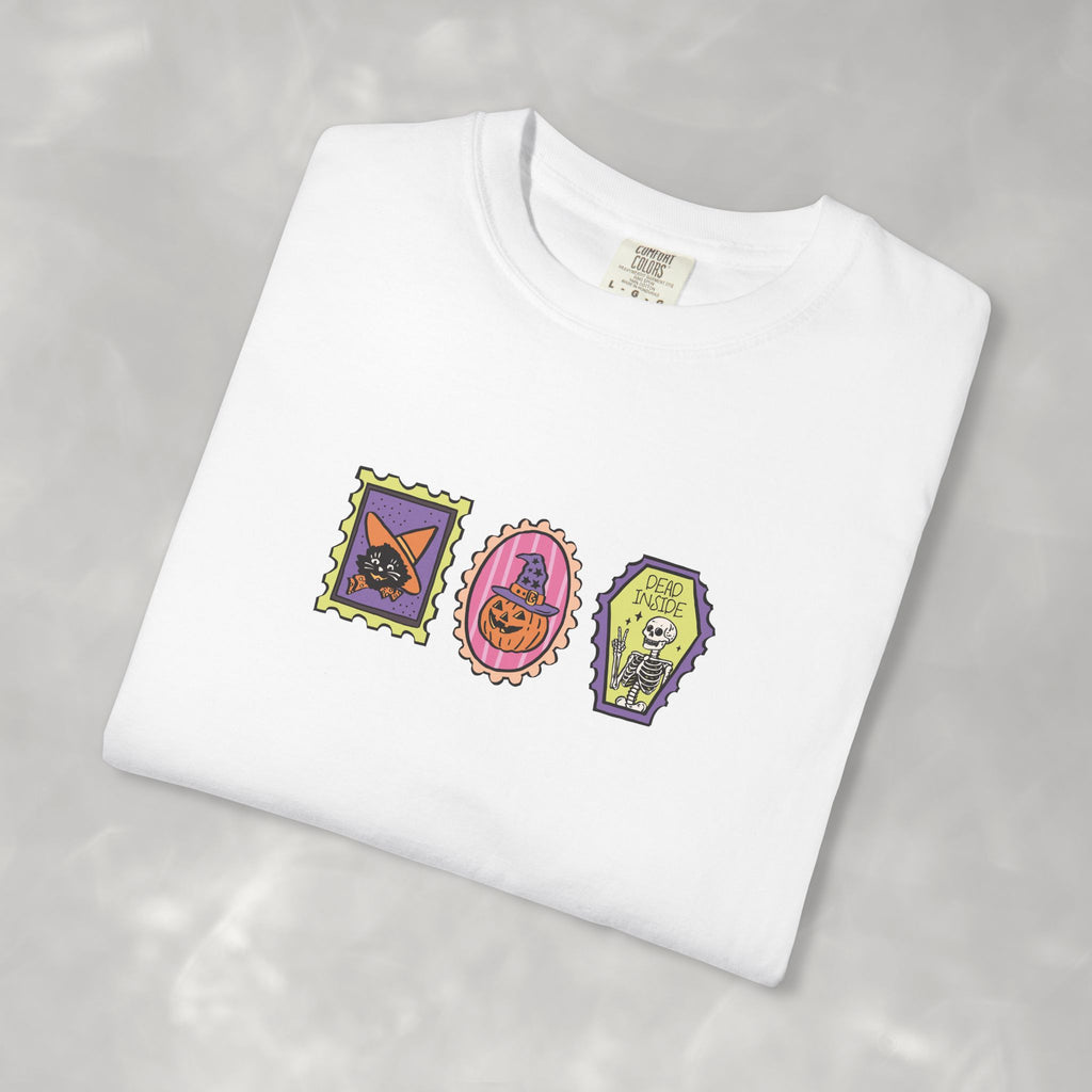 Cute Halloween Spooky Stamps with Cat, Jack-O-Lanter, Skeleton, Comfort Colors Tee