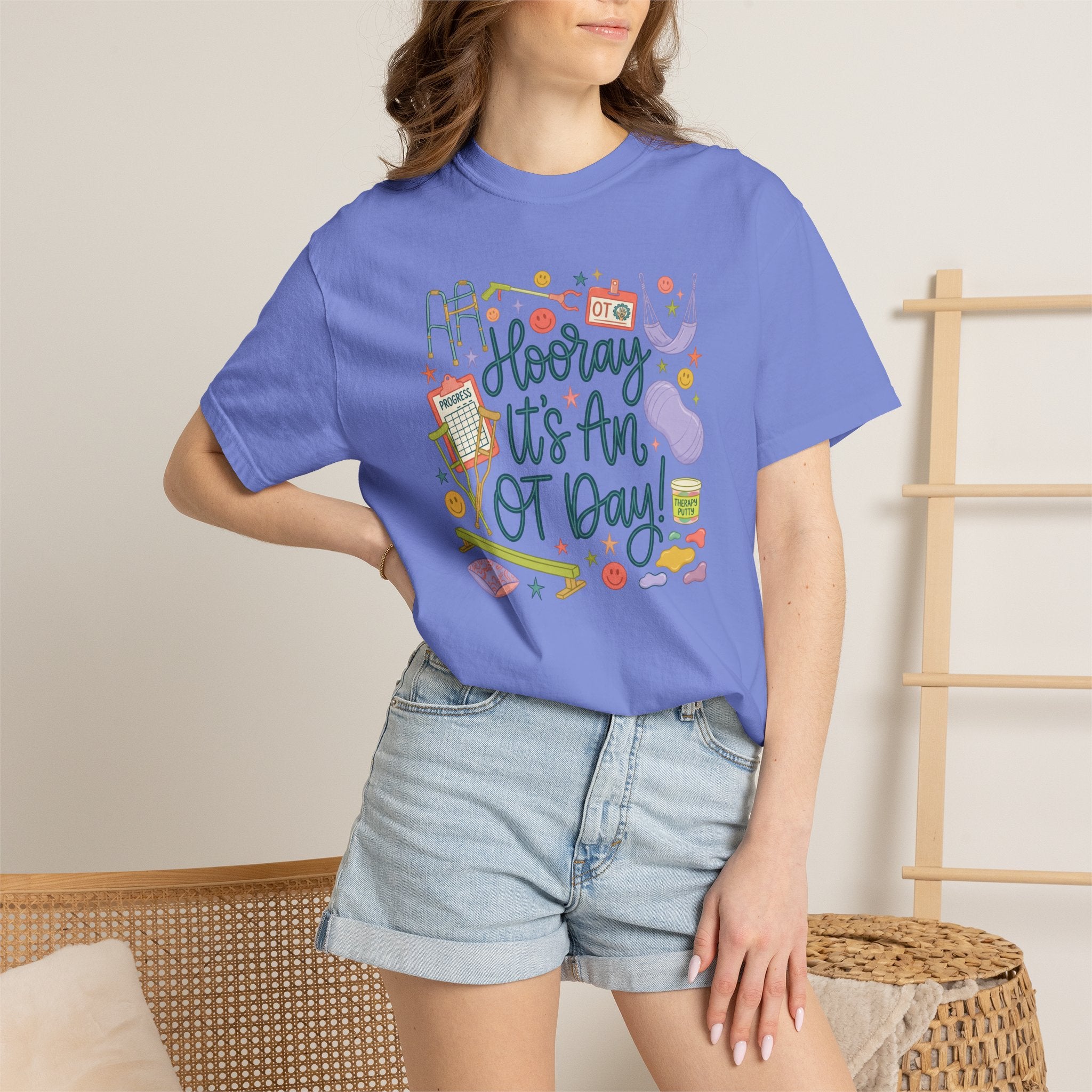 Hooray It's an OT Day, Cute, Playful, Pediatric Occupational Therapy, OTR, COTA Comfort Colors Tee