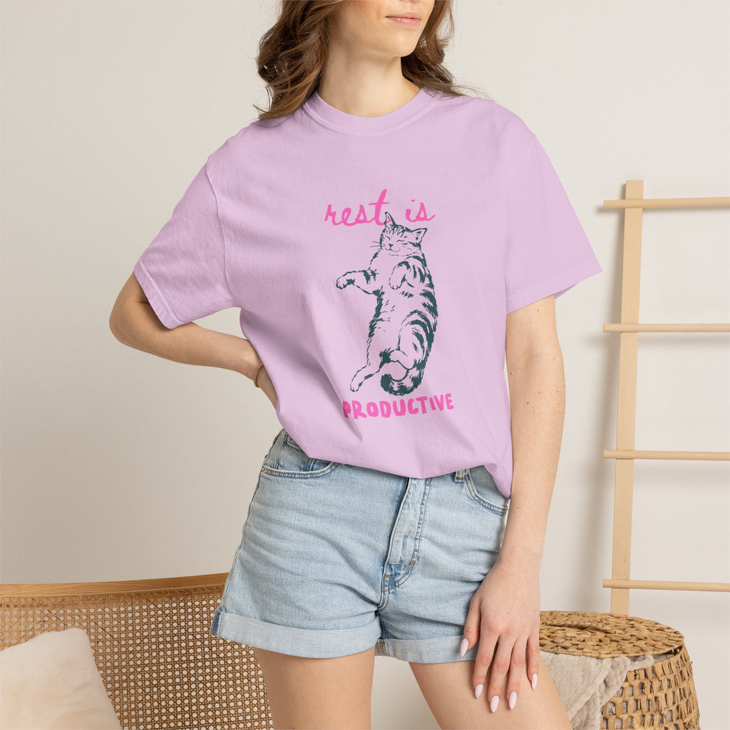 Rest Is Productive, Cute, Funny, Cat Lovers Comfort Colors Tee