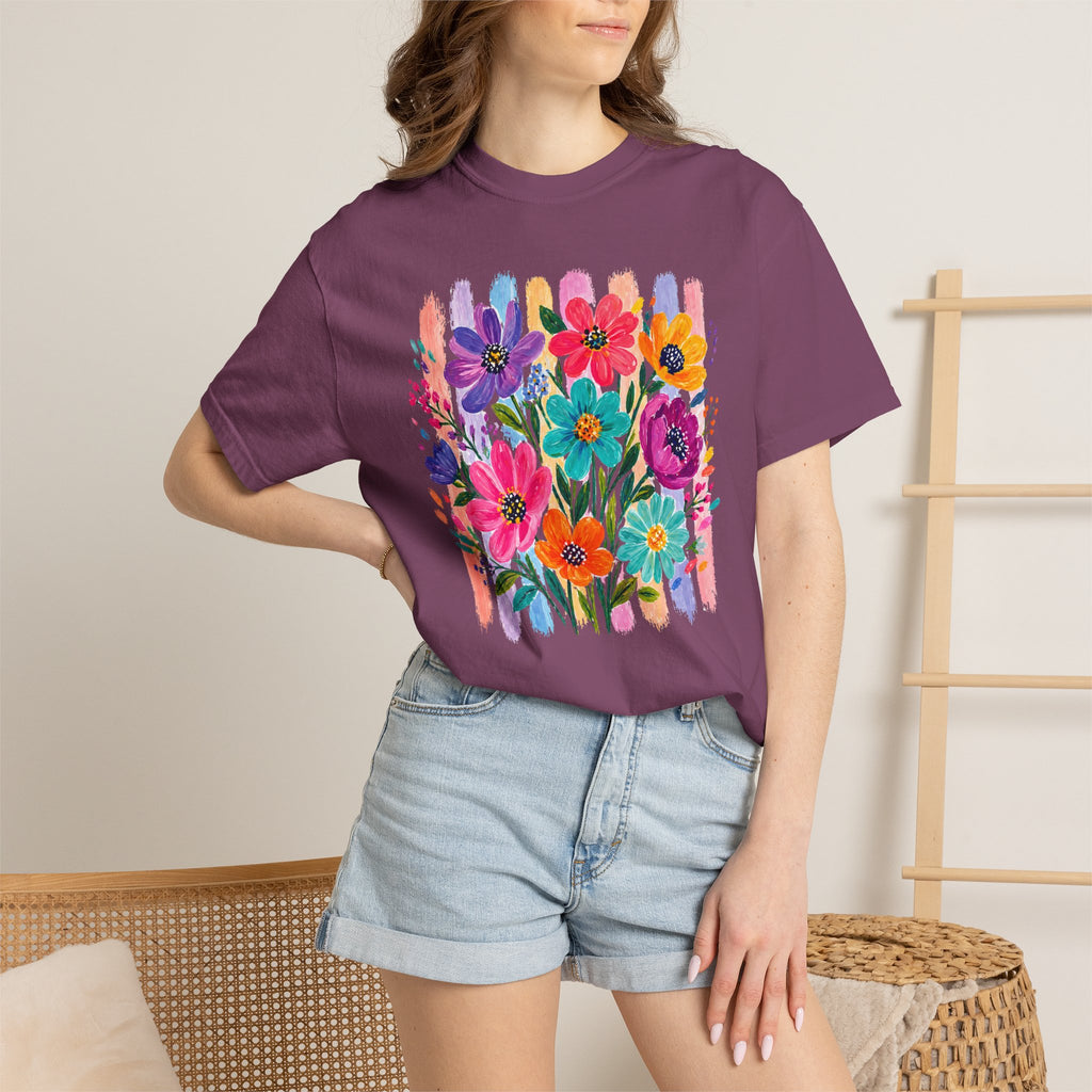 Boho Floral Stripes Comfort Colors Tee