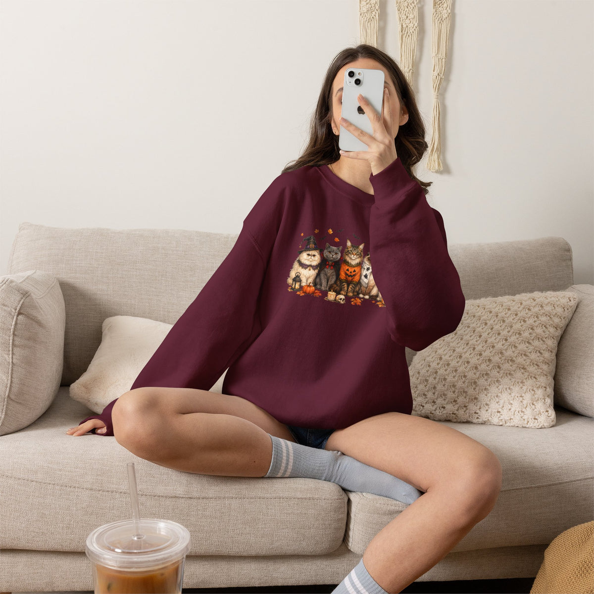 Retro Cats in Halloween Costume Gildan Unisex Heavy Blend™ Crewneck Sweatshirt
