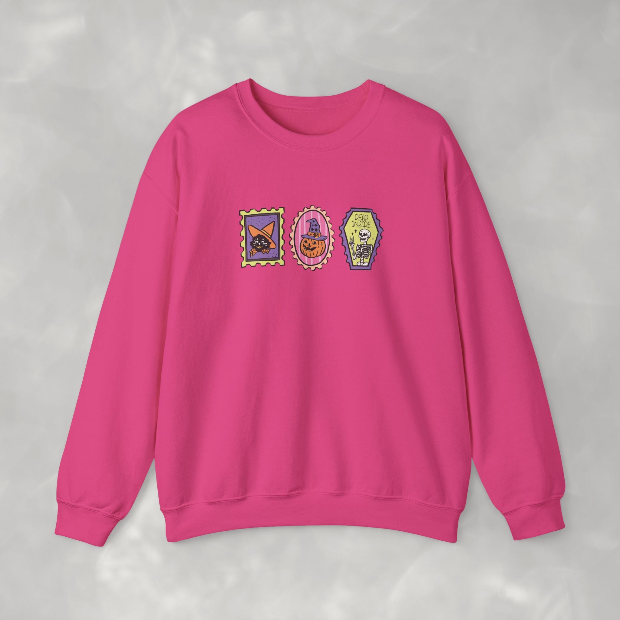 Cute Halloween Spooky Stamps with Cat, Jack-O-Lanter, Skeleton, Gildan Unisex Heavy Blend™ Crewneck Sweatshirt