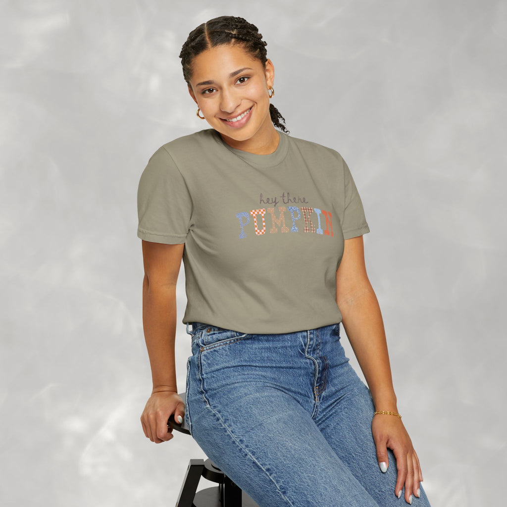 Hey There Pumpkin Distressed Comfort Colors Garment-Dyed T-shirt for Autumn, Fall, Thanksgiving