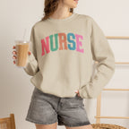 Colorful Fun Whimsical Varsity Nurse Gildan Unisex Heavy Blend™ Crewneck Sweatshirt for RN, LPN, GN, Student Nurse