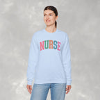 Colorful Fun Whimsical Varsity Nurse Gildan Unisex Heavy Blend™ Crewneck Sweatshirt for RN, LPN, GN, Student Nurse