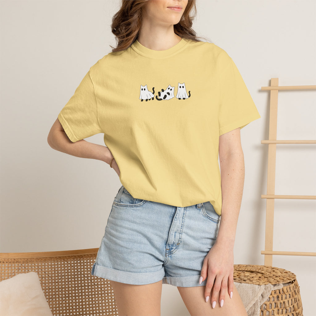 Cute Black Cat Ghosts, Haunted Kitties Halloween Comfort Colors Tee