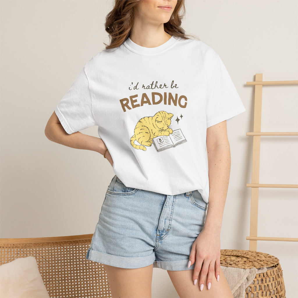 I'd Rather Be Reading, Cat Book Lover Comfort Colors Tee