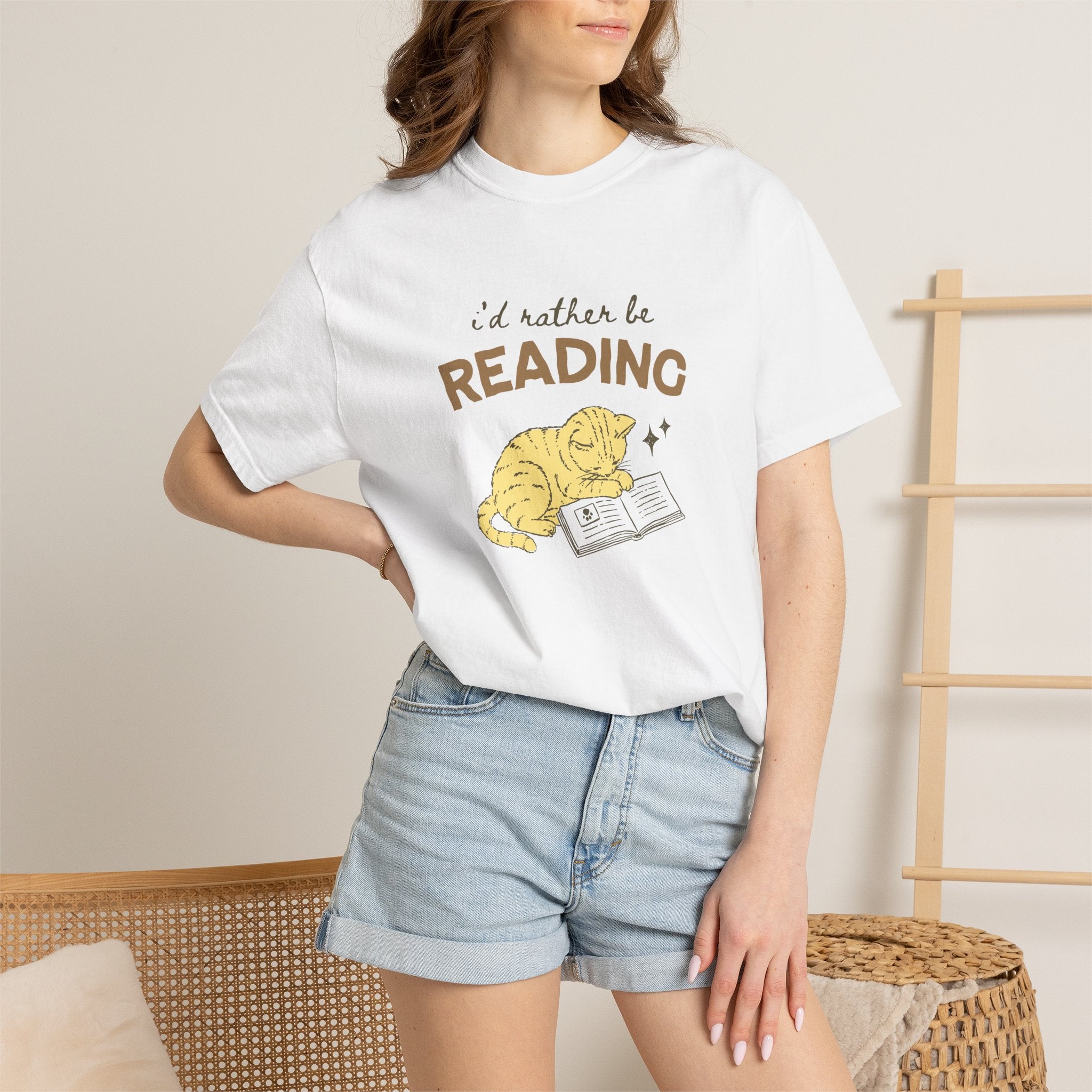 I'd Rather Be Reading, Cat Book Lover Comfort Colors Tee