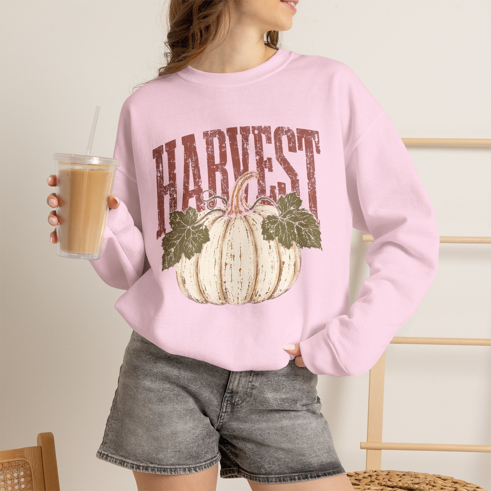 Autumn Harvest, White Pumpkin Retro Gildan Unisex Heavy Blend™ Crewneck Sweatshirt
