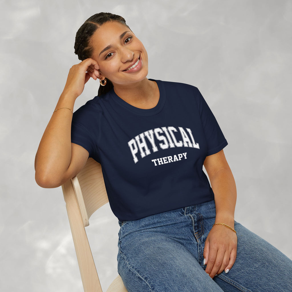 Physical Therapy, Therapist Varsity Style Gildan Unisex Softstyle T-Shirt