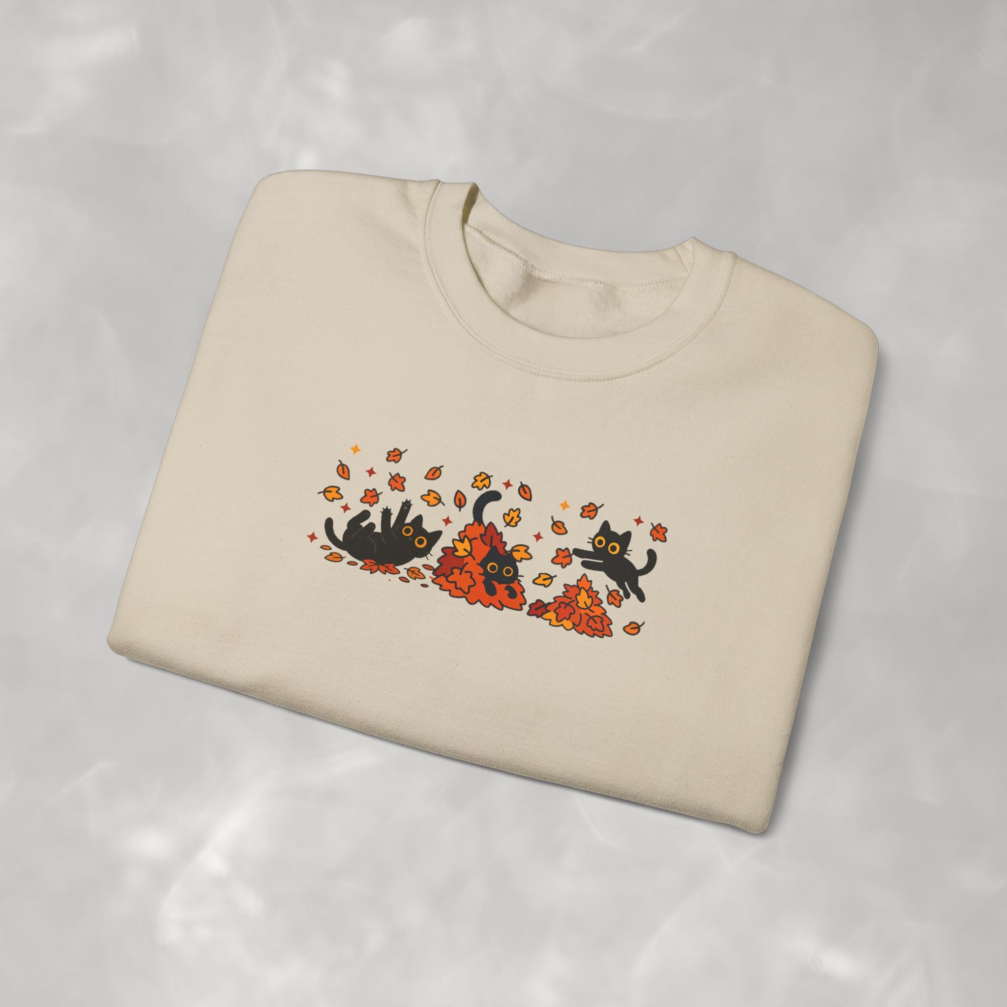 Cute Black Cats Playing in Autumn Leaves, Gildan Unisex Heavy Blend™ Crewneck Sweatshirt