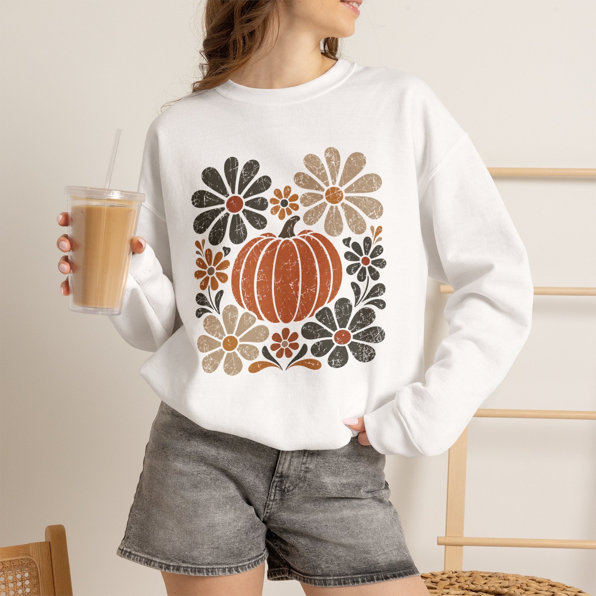 Retro Fall, Autumn Pumpkin Gildan Unisex Heavy Blend™ Crewneck Sweatshirt